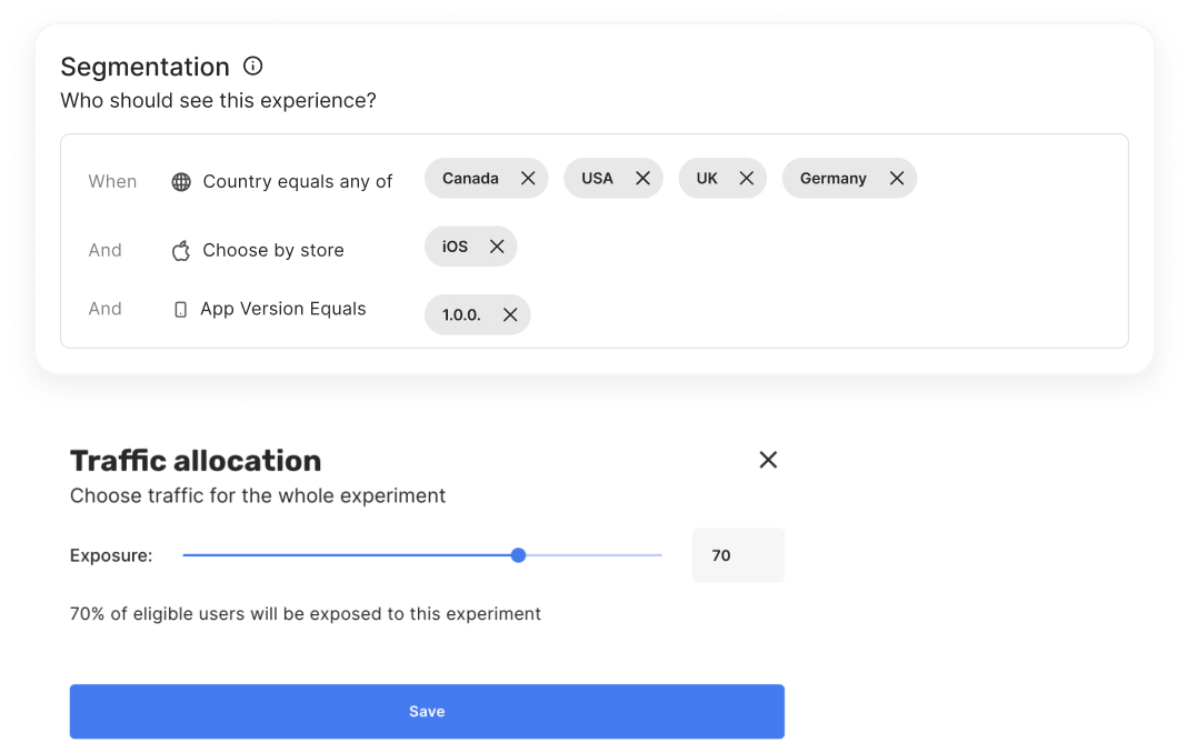 User segmentation and traffic allocation for experiments