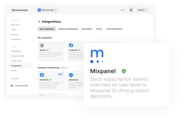 Qonversion sends in-app subscription events to Mixpanel